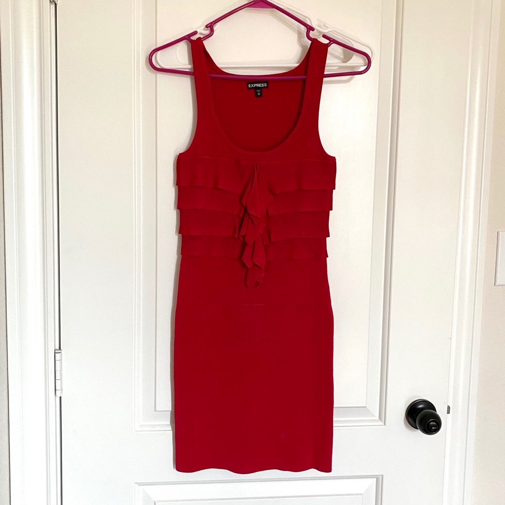 NWOT Express Ruffle Front Red Bandage Dress